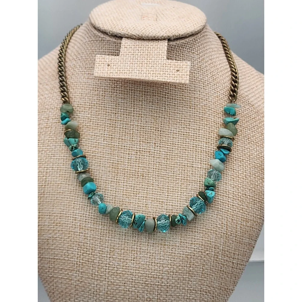 Vtg KENNETH COLE REACTION Turquoise Crystal Stone  Beaded Necklace FREE $HIPPING